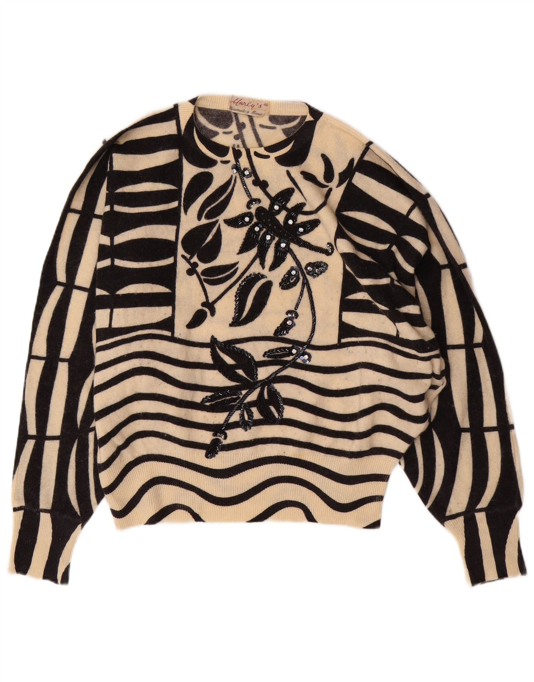 MARLY'S Suéter tipo jersey con cuello redondo y alas de murciélago para mujer EU 46 XL Blanco Floral