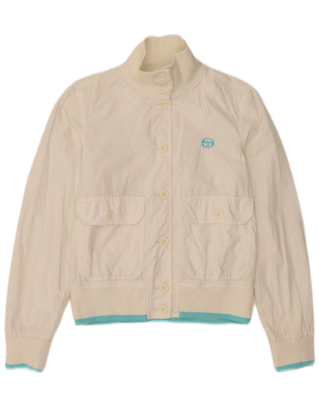 Sergio Tacchini Chaqueta Bomber Corta para Mujer UK 10 Small White Poliéster