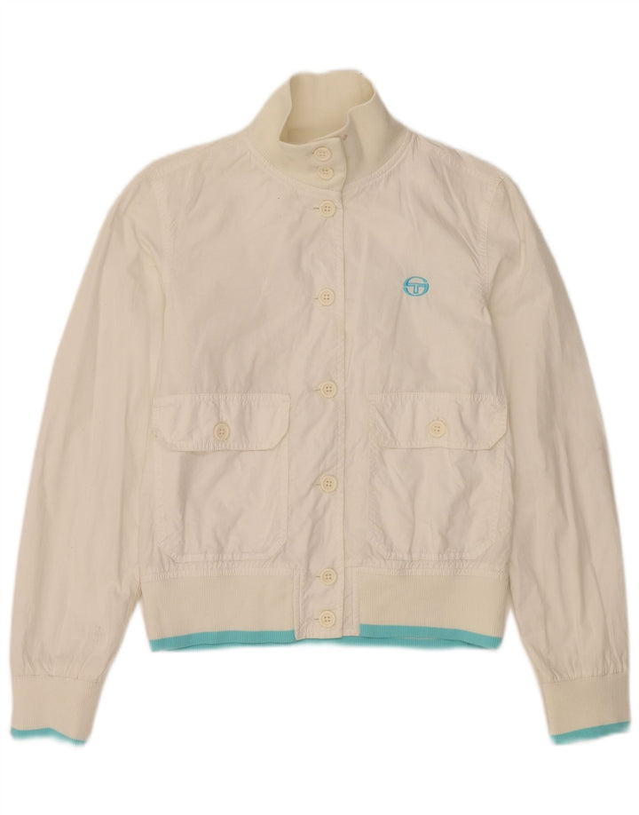 Sergio Tacchini Chaqueta Bomber Corta para Mujer UK 10 Small White Poliéster