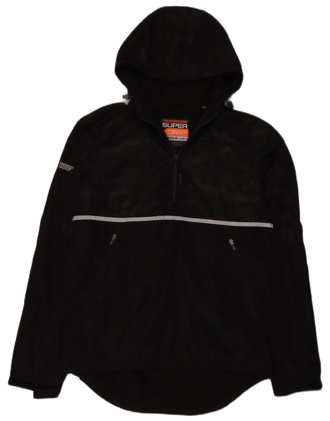 Superdry Chaqueta impermeable con capucha para hombre, talla 40, poliéster negro grande