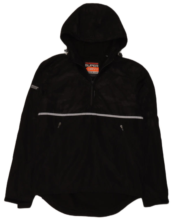 Superdry Chaqueta impermeable con capucha para hombre, talla 40, poliéster negro grande