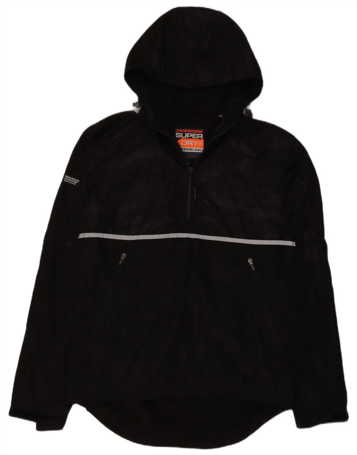 Superdry Chaqueta impermeable con capucha para hombre, talla 40, poliéster negro grande