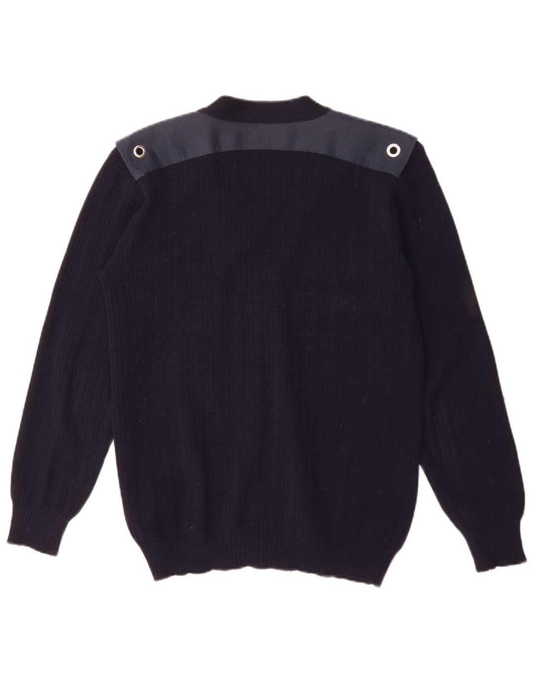 Vintage hombre cardigan suéter medio azul marino colorblock lana