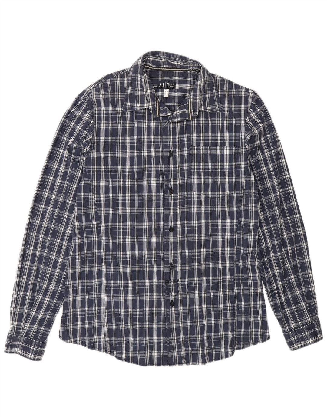 Camisa Armani Jeans Hombre Grande Azul Cuadros Algodón