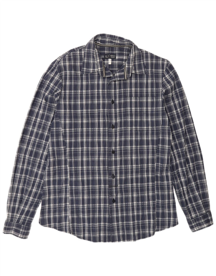 Camisa Armani Jeans Hombre Grande Azul Cuadros Algodón