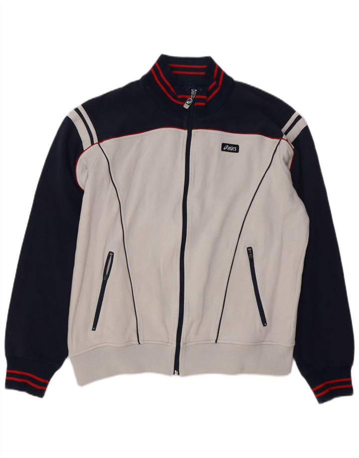 ASICS Chaqueta de chándal con gráfico para hombre, color blanco grande, color block