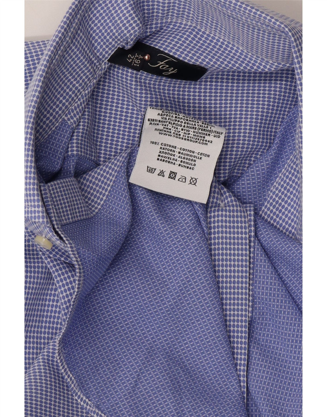 FAY Camisa para hombre Talla 42 16 1/2 Grande Algodón con manchas azules