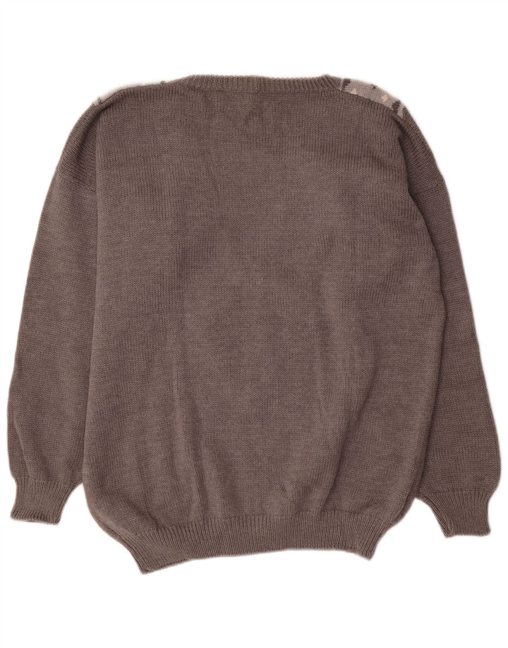 BENETTON Jersey con Cuello en V para Mujer IT 44 Gris Medio Argyle/Diamante