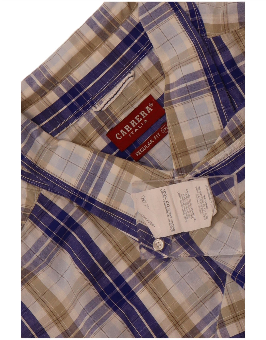 Carrera Camisa de Manga Corta Regular Fit para Hombre 3XL Algodón a Cuadros Azul