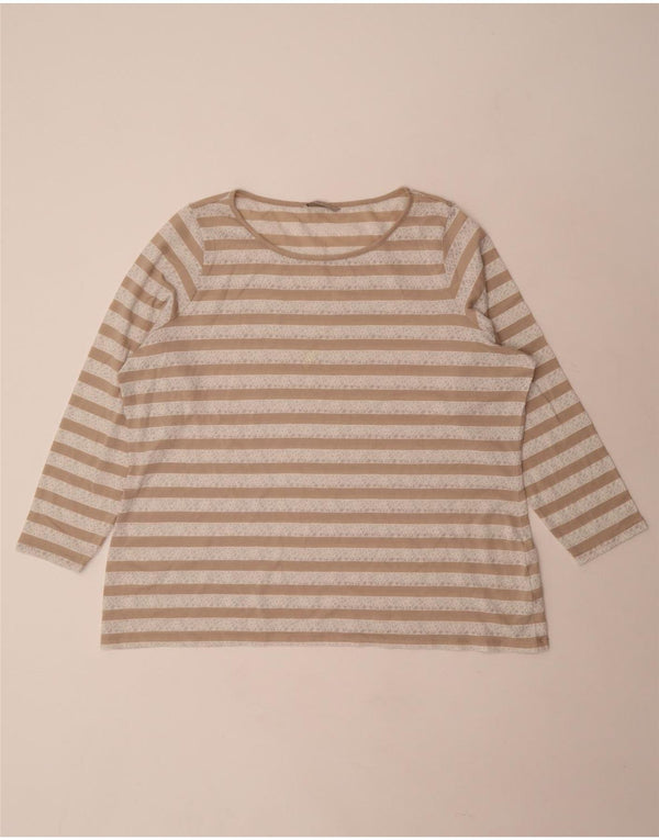 Marks & Spencer Top para mujer de manga larga UK 24 4XL Viscosa a rayas beige
