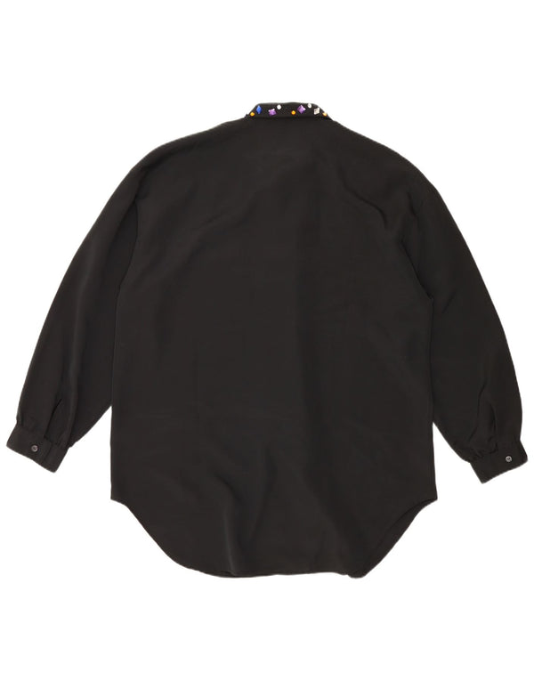 Vintage mujer longline suelta ajuste camisa blusa tamaño 44/46 grande negro
