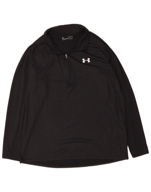 Under Armour Mens Heat Gear Zip Neck Top Long Sleeve XL Black Check