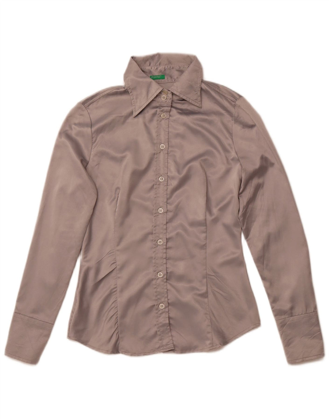 BENETTON Blusa camisera para mujer UK 10 Small Gris Poliéster