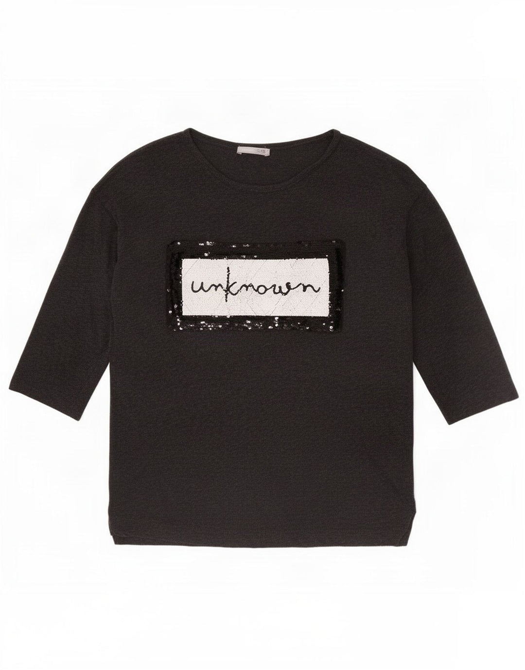 Zara Mujer Top Gráfico Manga 3/4 UK 10 Small Gris Lyocell