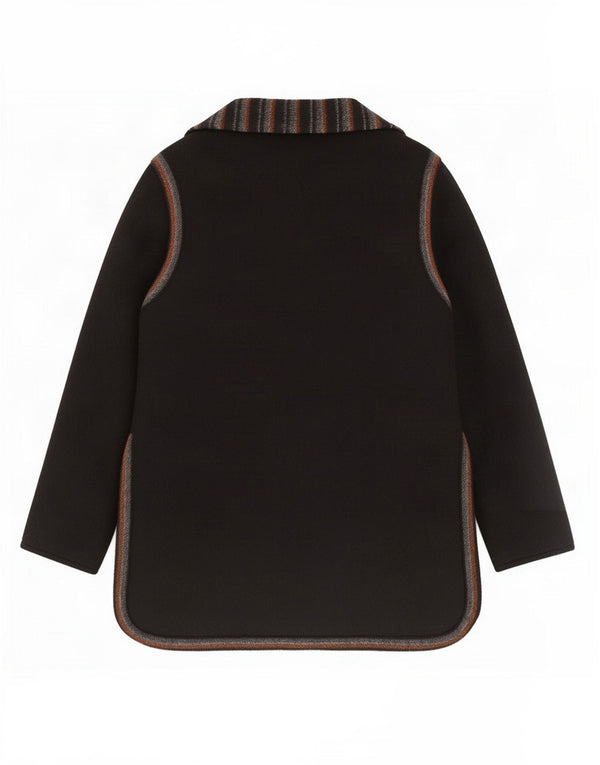 Vintage mujer abrigo Reino Unido 14 medio negro rayas