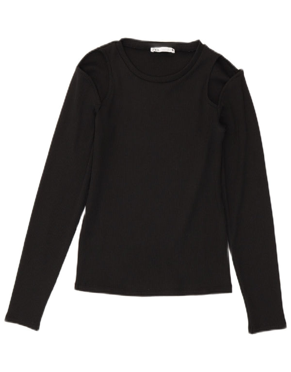 Zara Mujer Crop Top Manga Larga UK 8 Small Poliéster Negro