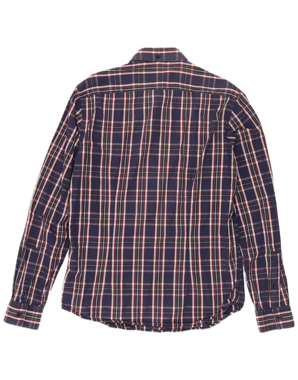 Camisa Gas Hombre Grande Azul Marino Cuadros Algodón