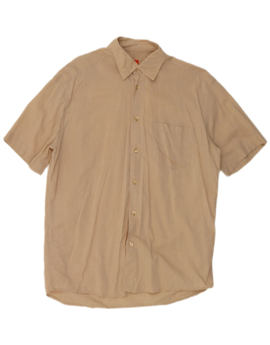 HUGO BOSS Mens Short Sleeve Shirt Medium Beige Check Cotton