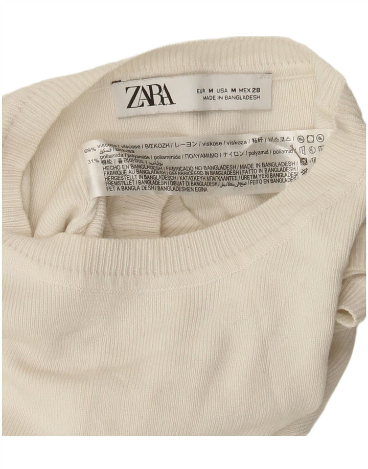 Zara Mujer Crop Vest Top UK 12 Medium Viscosa Blanca