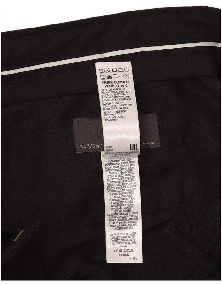 Marks & Spencer Pantalón de traje ajustado para hombre W34 L29 Poliéster negro