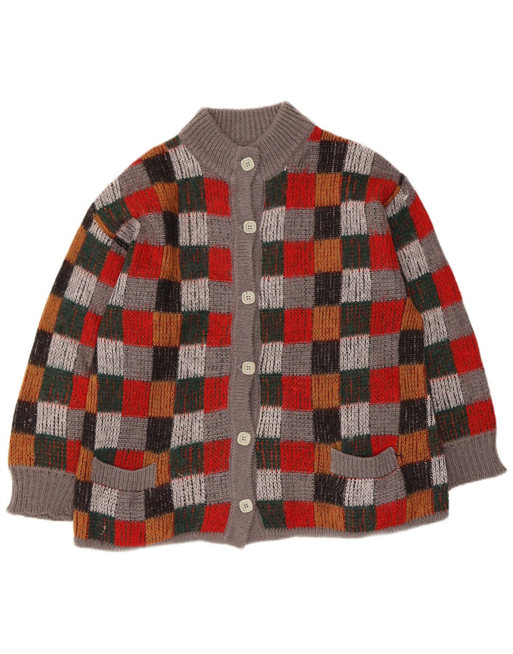 Vintage mujer oversized Cardigan suéter Reino Unido 16 gran cheque multicolor