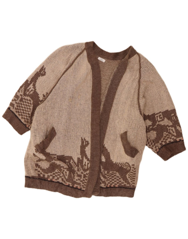 Vintage mujer patrón abstracto abierto cardigan suéter Reino Unido 20 2XL marrón