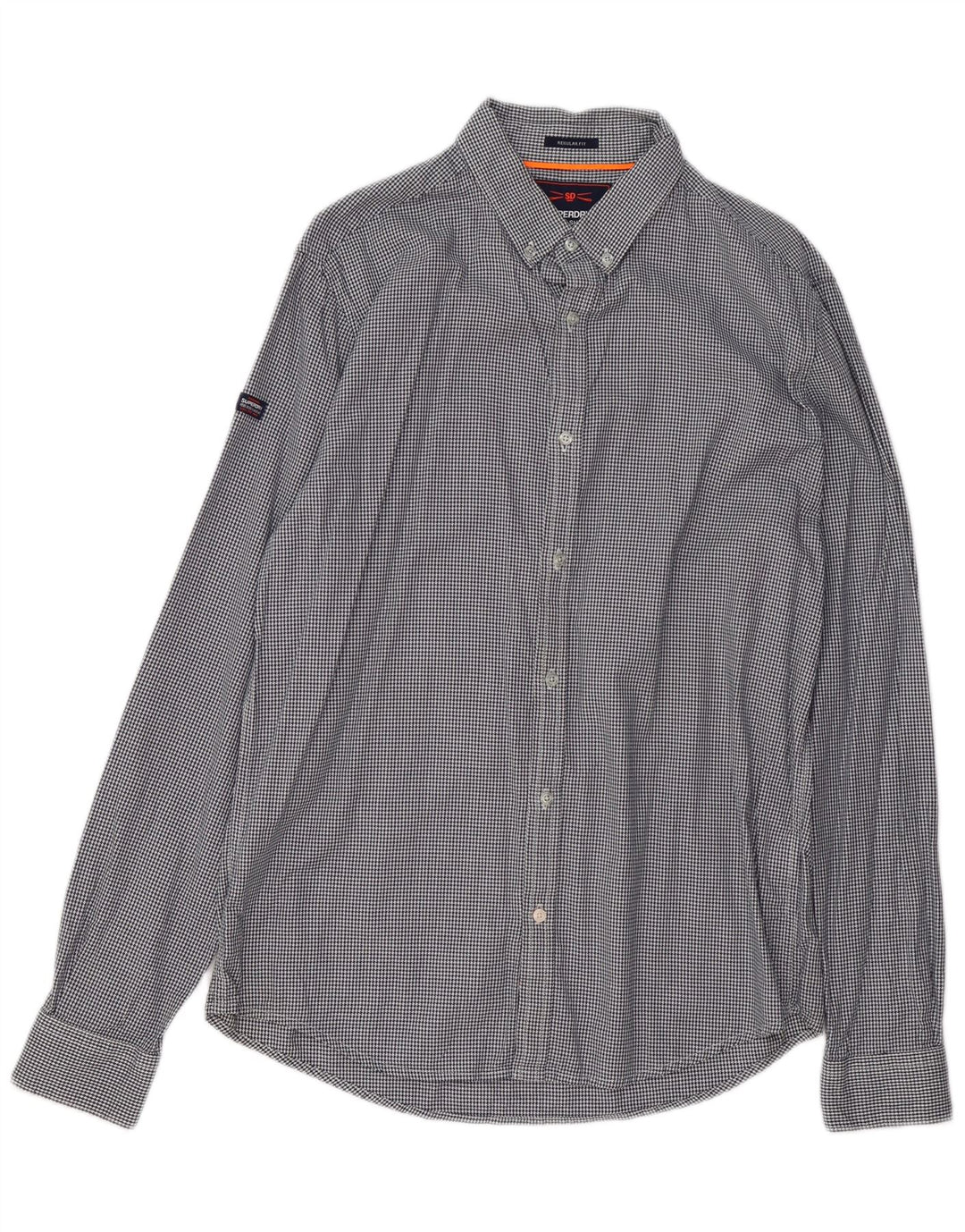 SUPERDRY Camisa de corte regular para hombre de algodón con pata de gallo azul marino grande