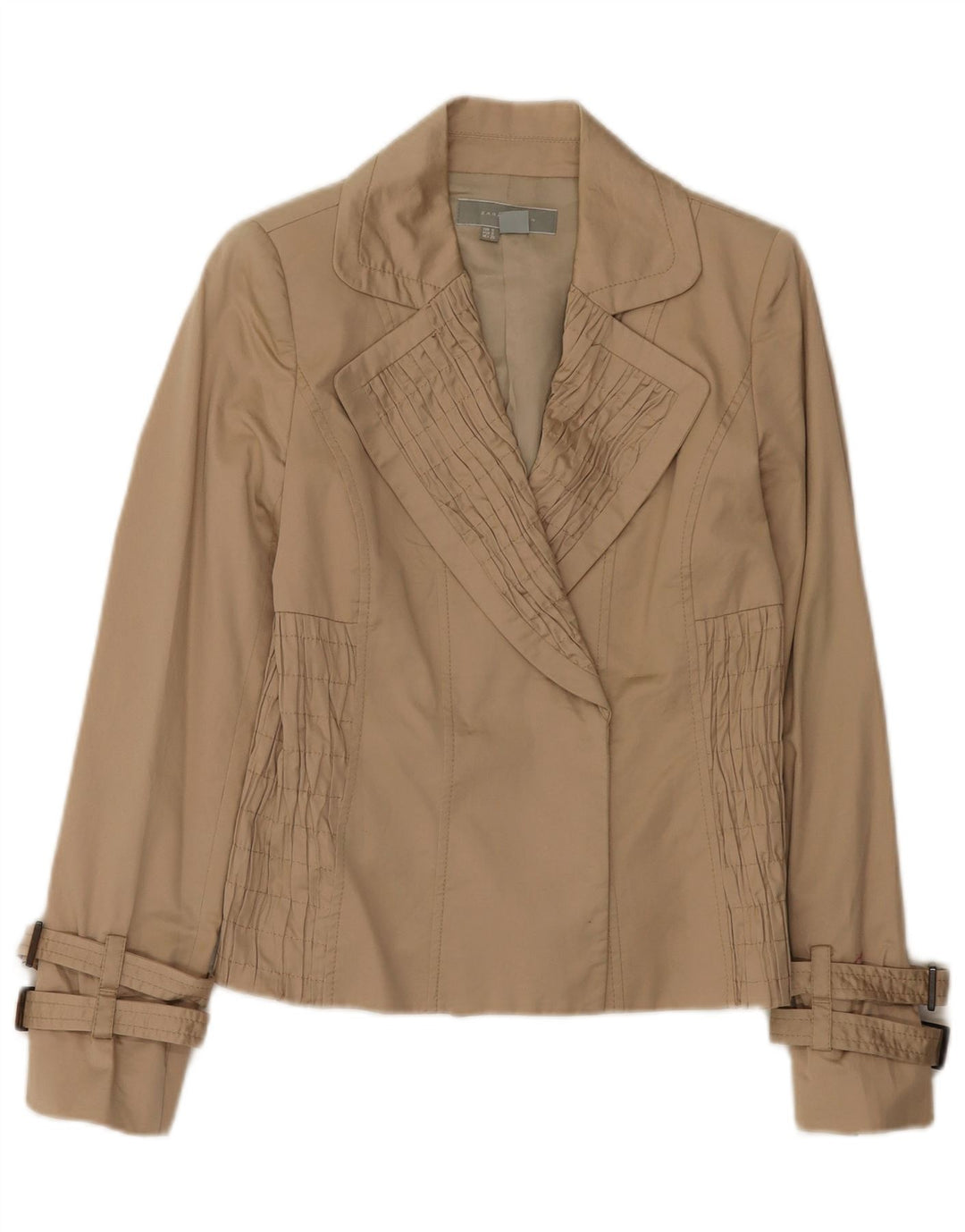 Zara Mujer Chaqueta Americana Abierta UK 8 Small Algodón Beige