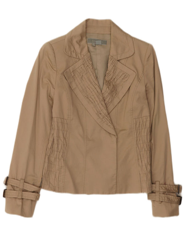 Zara Mujer Chaqueta Americana Abierta UK 8 Small Algodón Beige
