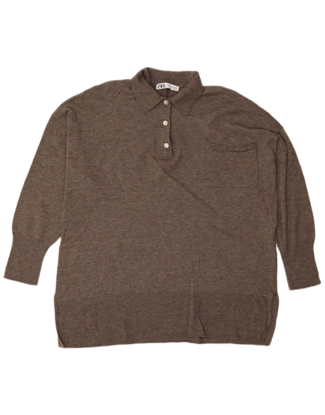 ZARA Mujer Jersey Cuello Polo Lana Marrón Medio