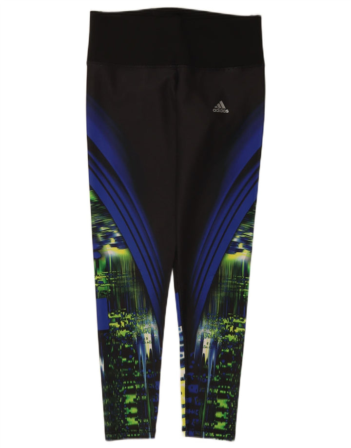 Adidas Leggings Climalite para mujer con patrón abstracto, talla 8/10, color negro