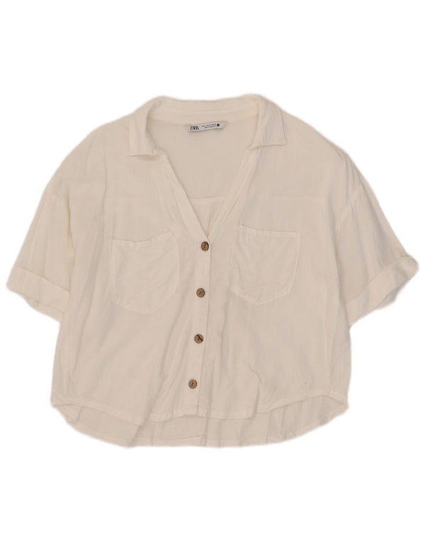 Zara Mujer Camisa Extragrande UK 44 Mediano Blanco