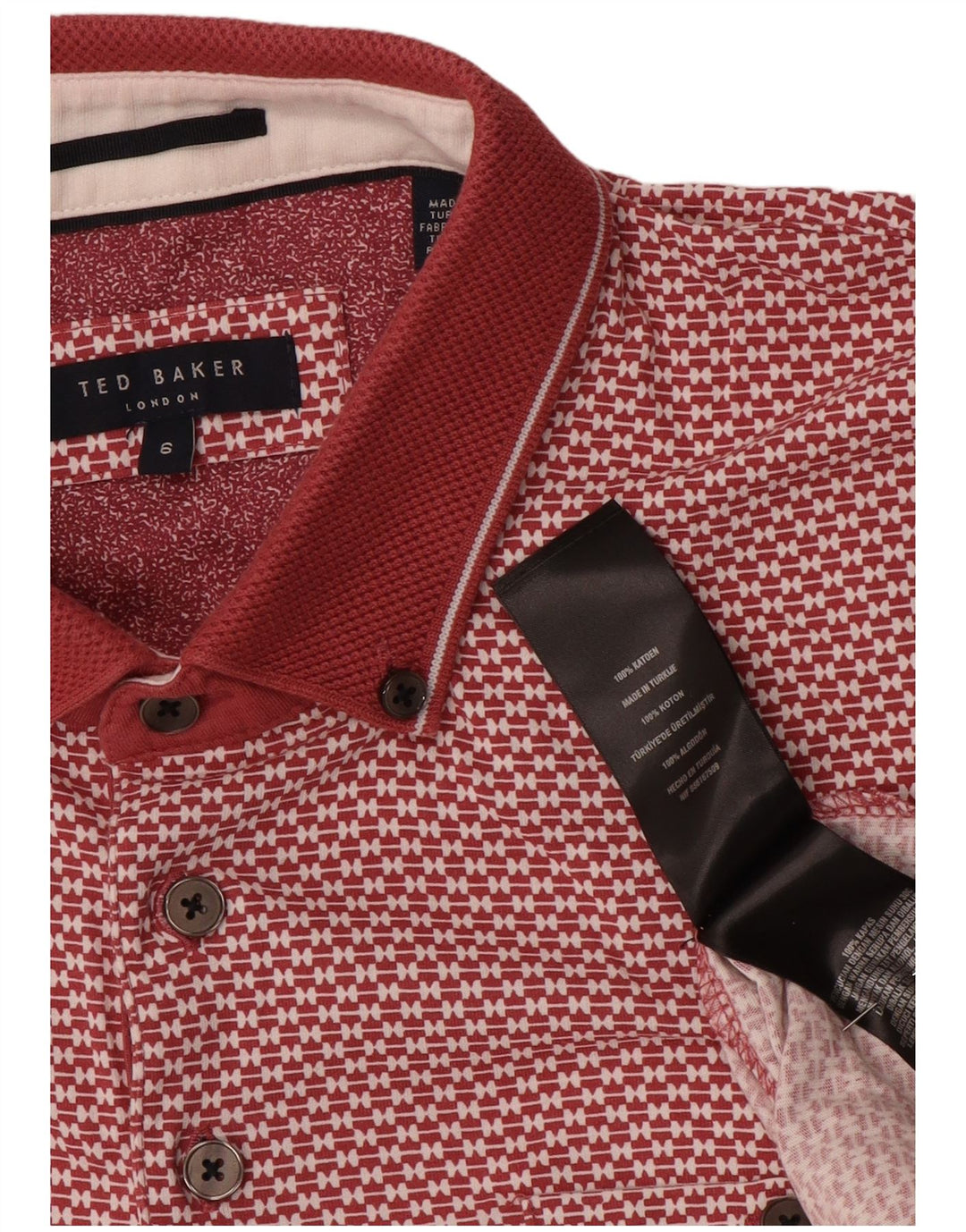 Ted Baker Polo para hombre con estampado abstracto, talla 6, 2XL, algodón rojo