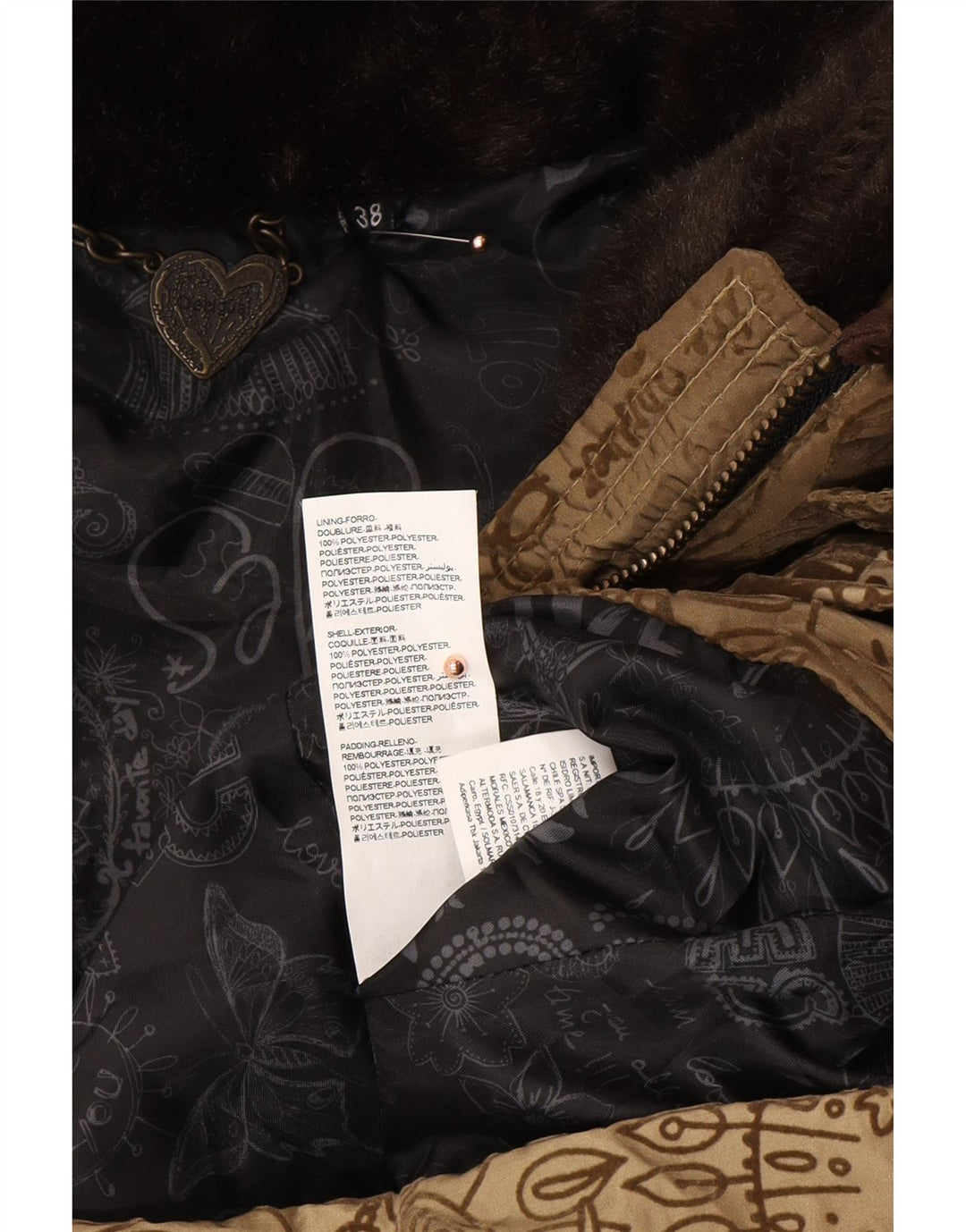 DESIGUAL Abrigo acolchado con estampado abstracto para mujer EU 38 Marrón medio