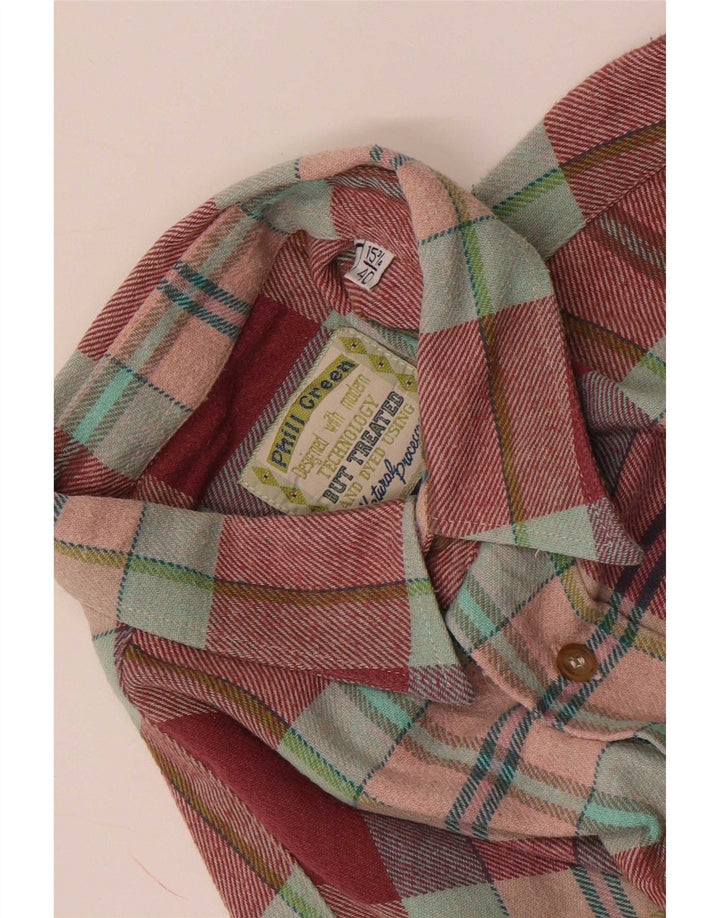 Vintage hombres franela camisa tamaño 40 15 3/4 cheque rojo medio
