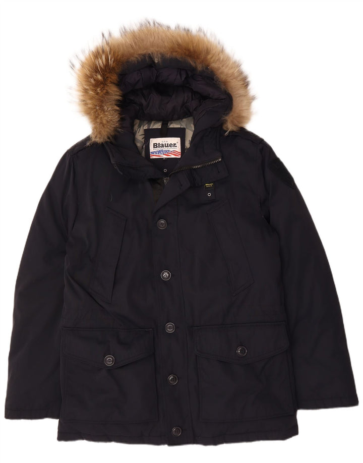 BLAUER Parka con capucha para hombre UK 42 XL Azul marino