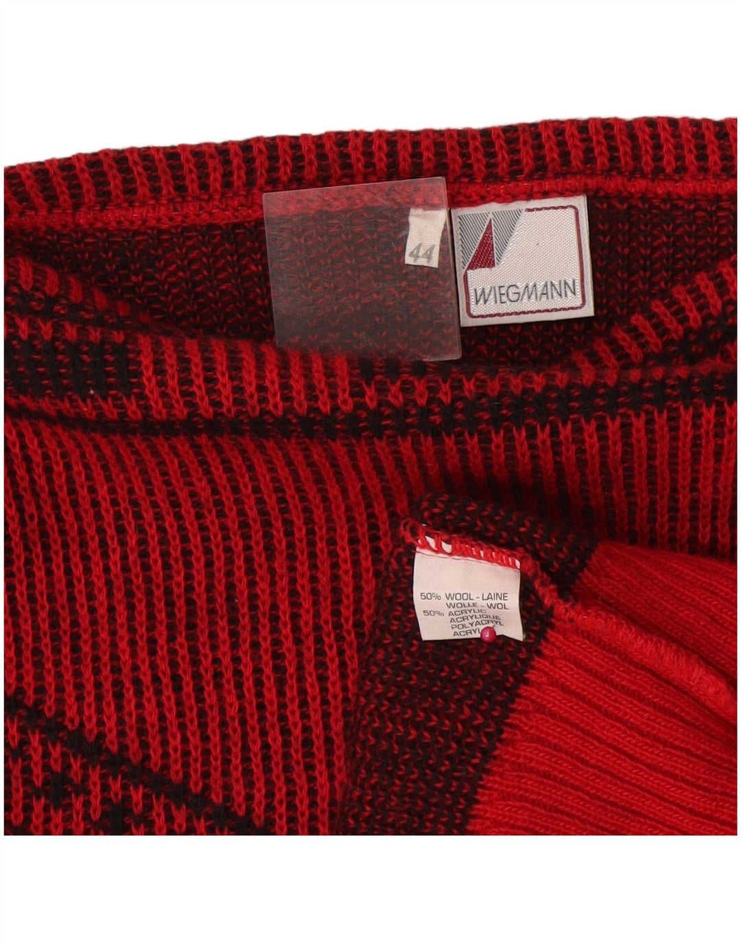 Vintage mujer barco cuello jersey suéter IT 44 medio rojo lana geométrica