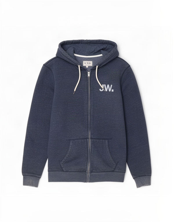 Jack Wills Suéter con capucha y cremallera gráfica para hombre Algodón azul marino mediano