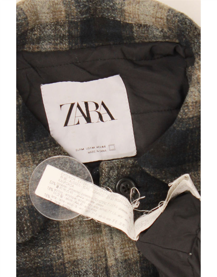 Zara Hombre Camisa De Franela Lumberjack Poliéster Cuadros Negro Mediano