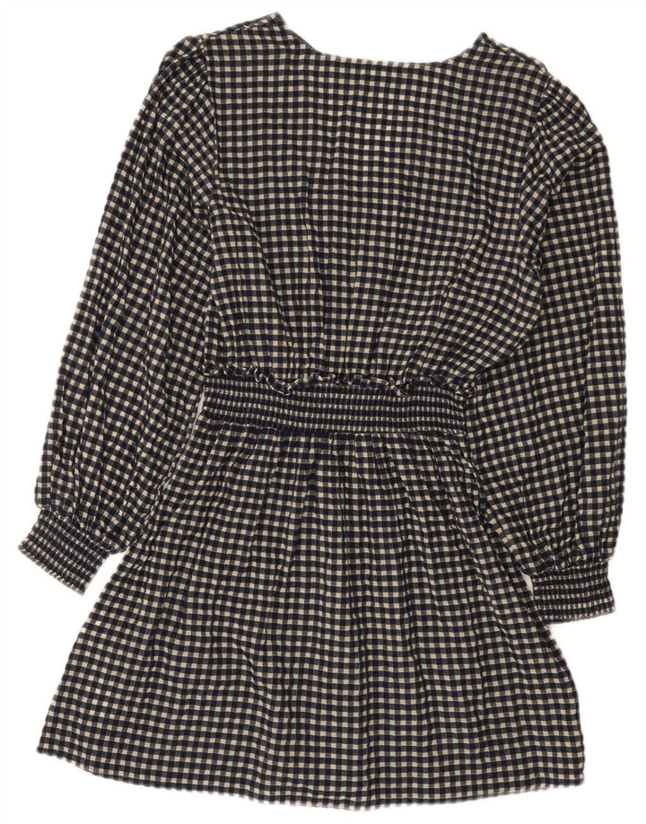 Zara Vestido Básico De Manga Larga Para Mujer UK 40 Small Azul Marino Algodón Gingham