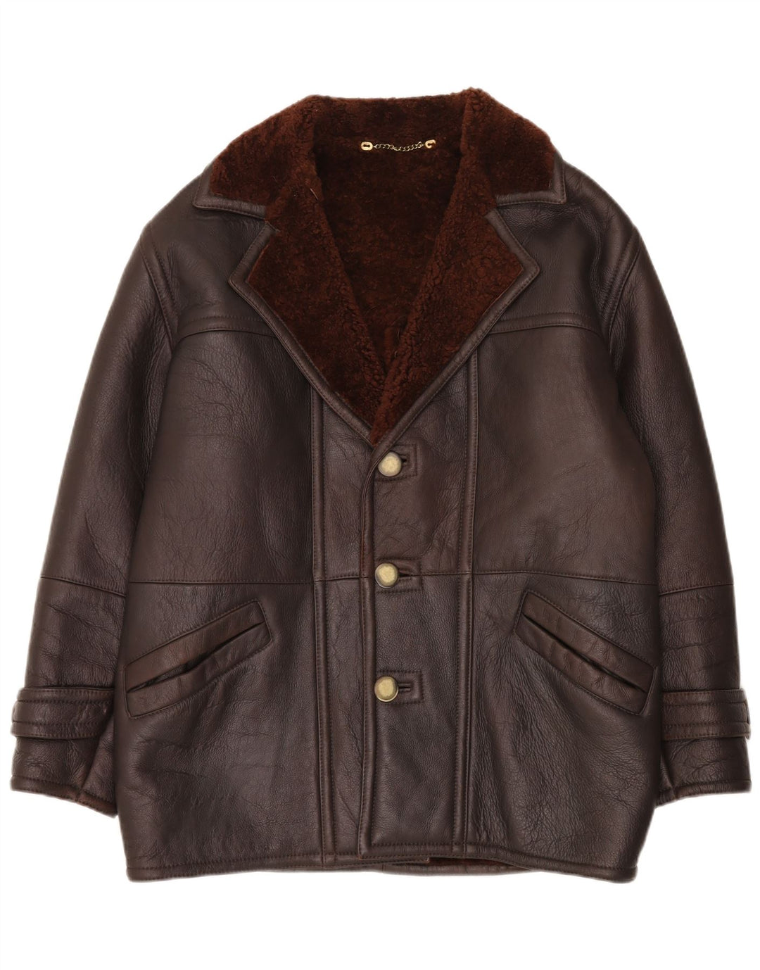 Vintage hombres suelta ajuste shearling chaqueta IT 48 marrón medio shearling