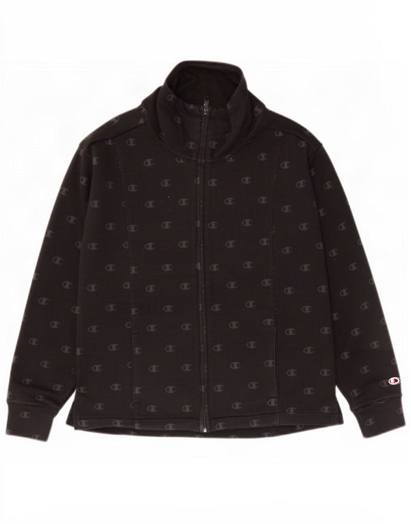 Champion Mujer Graphic Chándal Top Chaqueta Reino Unido 10 Pequeño Algodón Negro