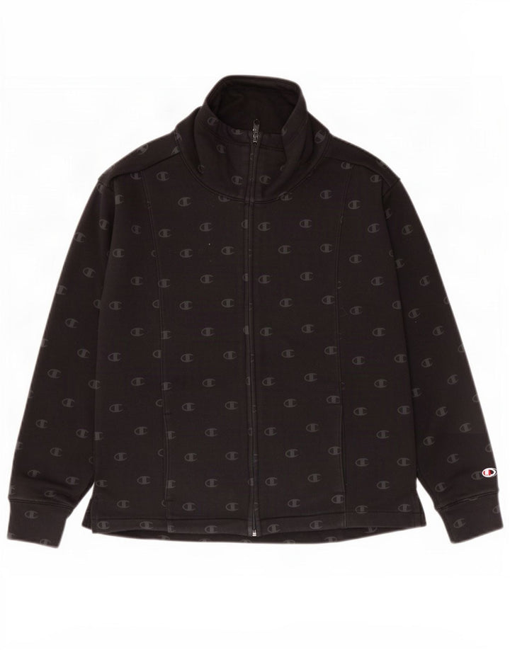 Champion Mujer Graphic Chándal Top Chaqueta Reino Unido 10 Pequeño Algodón Negro