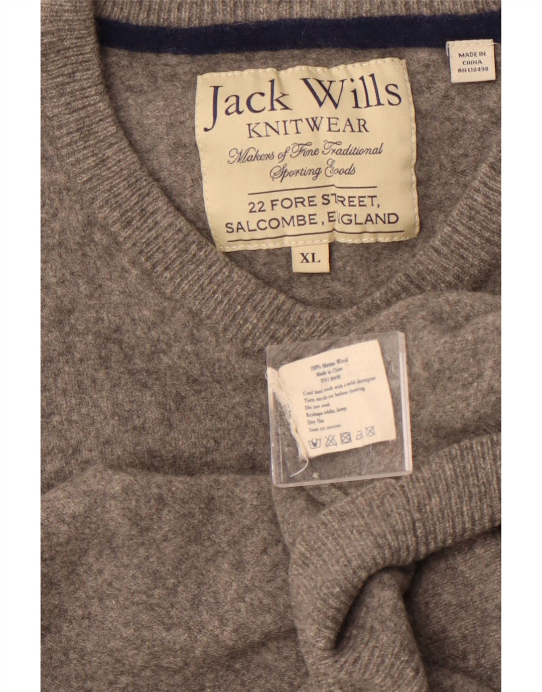 JACK WILLS Jersey con cuello en V para mujer UK 18 XL Lana merino gris