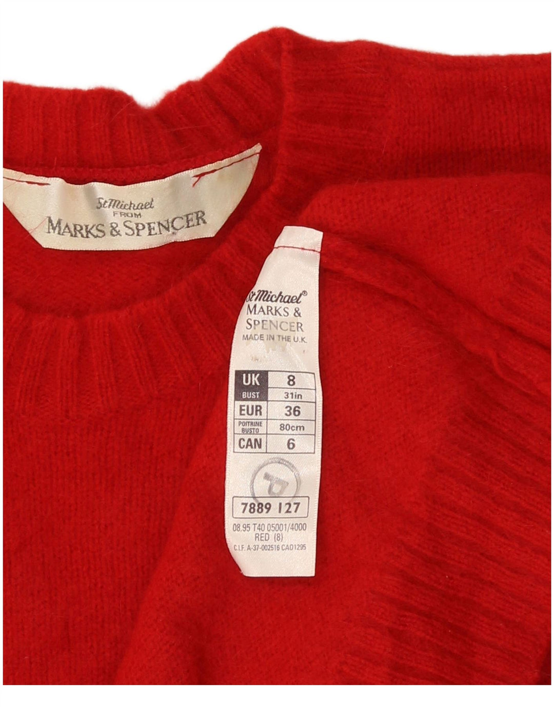 Marks & Spencer Suéter Corto con Cuello Redondo para Mujer UK 8 Small Rojo