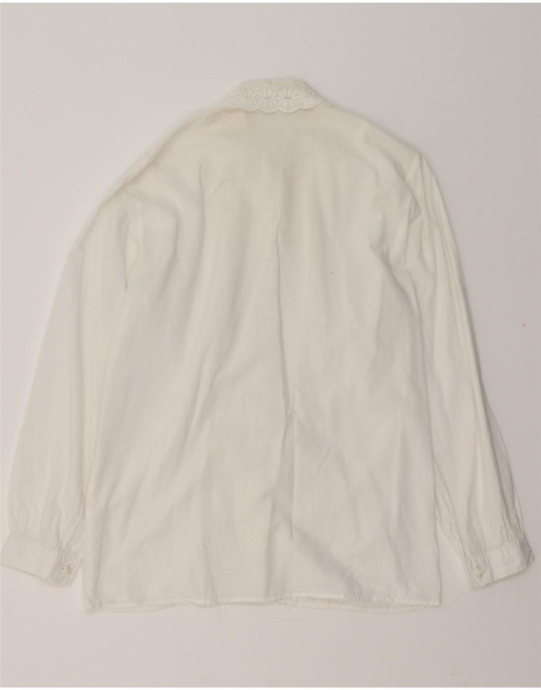 VINTAGE Mujer Ruffle Front Shirt Blusa Reino Unido 14 Medio Blanco Floral