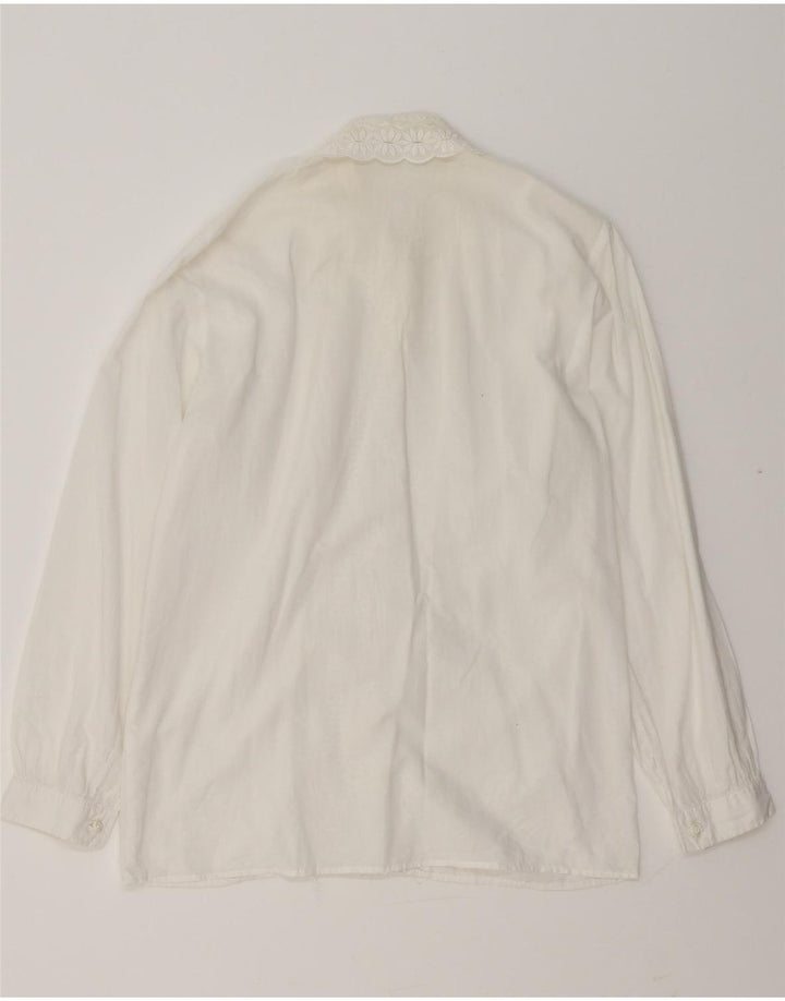 VINTAGE Mujer Ruffle Front Shirt Blusa Reino Unido 14 Medio Blanco Floral