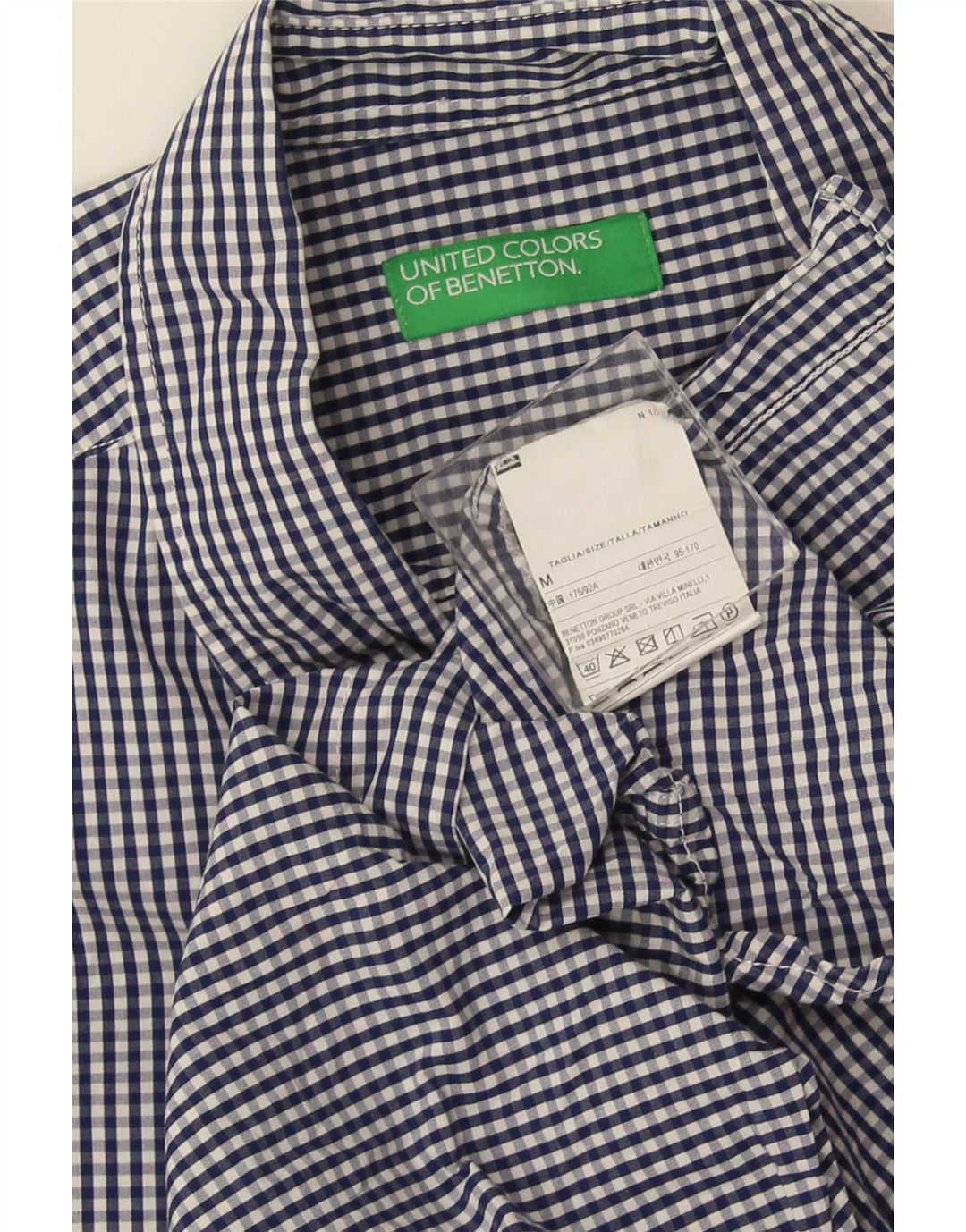 Camisa Benetton Hombre Algodón Vichy Azul Medio