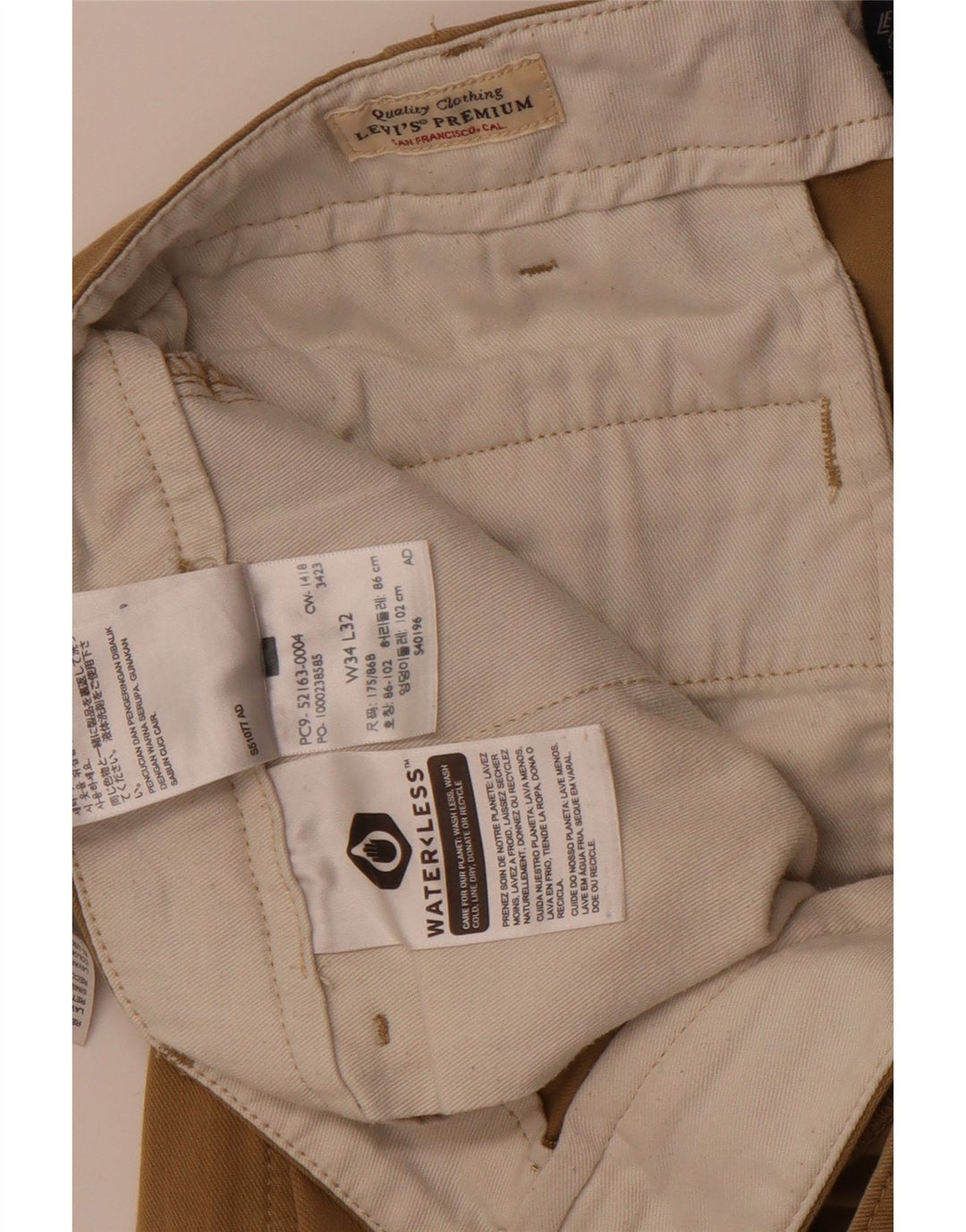 Levi's Pantalón chino ajustado para hombre W34 L32 Algodón beige