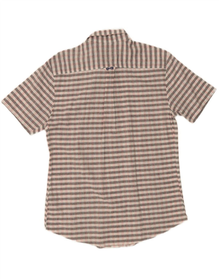 CREW CLOTHING Mens Short Sleeve Shirt Medium Grey Check Linen